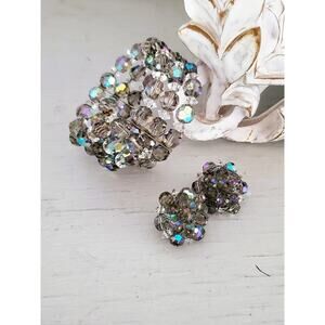 Vintage Smokey Crystal Bracelet and Earring Jewelry Set